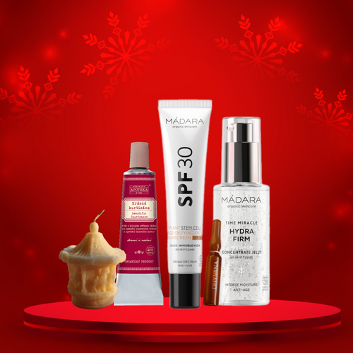 anti-ageing natural skincare bundle for Christmas. Ideal  gift option. Χριστουγεννιάτικο δώρο με φυσικά καλλυντικά με αντιγηραντικές ιδιότητες. Cyprus