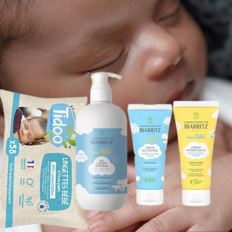 Baby Gift Box, baby water wipes, baby cleansing gel for hair and body, baby diaper change cream, baby body and face cream